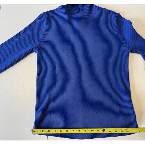 Lauren Ralph Lauren Turtleneck Sweater Womens L Black Label Blue Ribbed Preppy - Picture 4 of 9